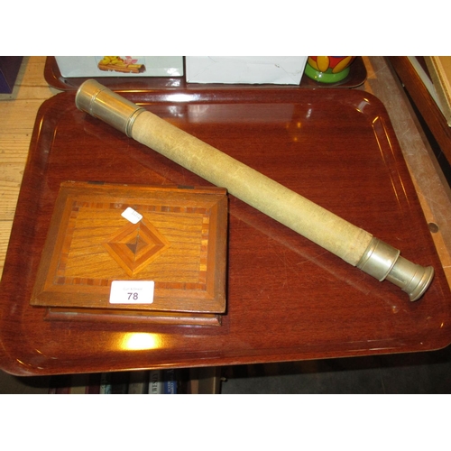 78 - Ross London Telescope No. 54776, along with a Parquetry Wood Box