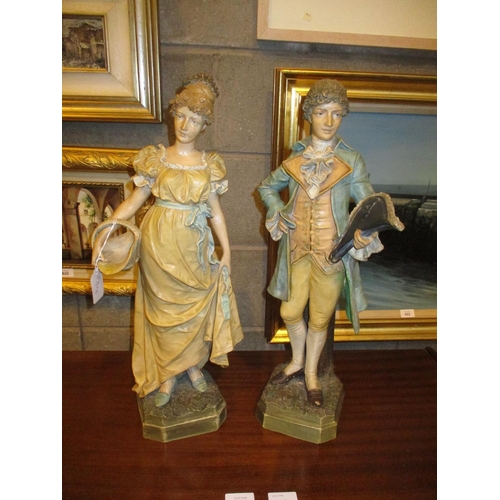 99 - Pair of Victorian Continental Pottery Figures, 53cm