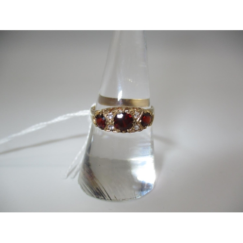 398 - 9ct Gold Garnet and Diamond Ring, Size N, 2.18g