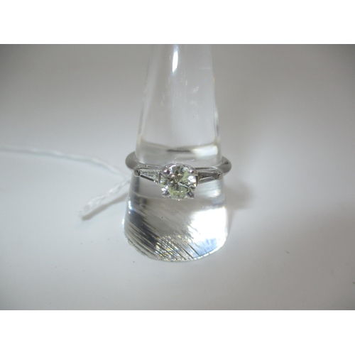 405 - 14K White Gold Diamond Ring having Diamond Set Shoulders, the central stone approx 5mm diameter