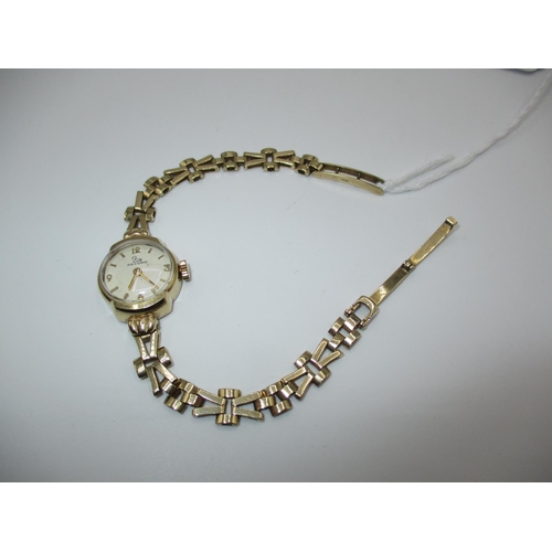 527 - Ladies 9ct Gold Record Wristwatch with 9ct Gold Bracelet, weight 10g excluding movement