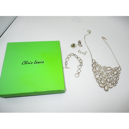 572 - Chris Lewis Suite of Jewellery Comprising a necklace, Bracelet, Ring and 2 Pairs of Earrings