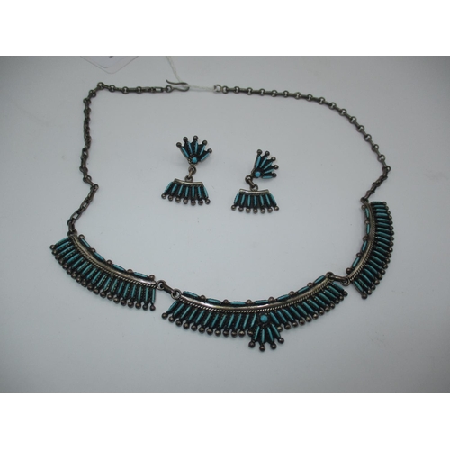 573 - Sterling Silver and Turquoise Necklace and Earring Set, Maker BY