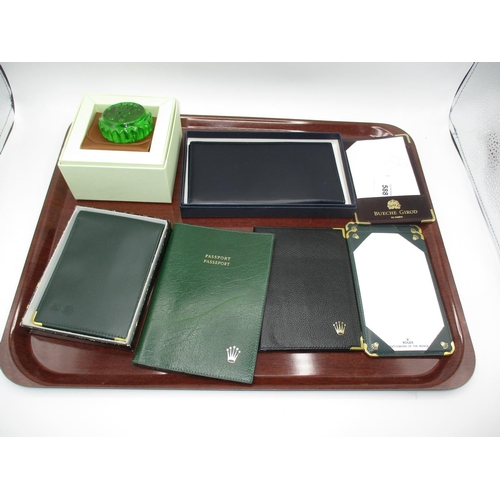 588 - Rolex, Breitling and Bueche Girod Wallets, Passport Holders, Paperweight, Note Pads etc