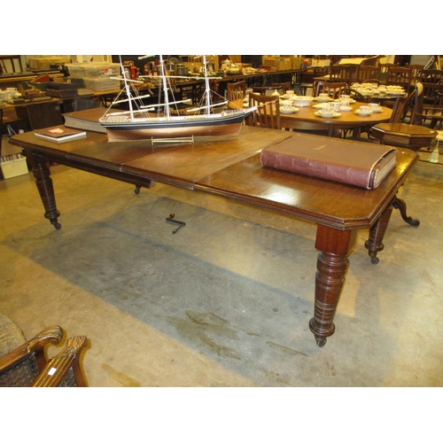 704 - Victorian Oak Extending Dining Table with 2 Leaves and Handle, 241x109cm extended