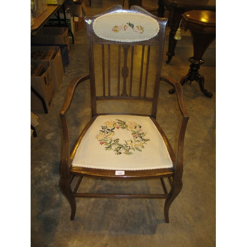 711 - 1920's Inlaid Mahogany and Tapestry Occasional Arm Chair