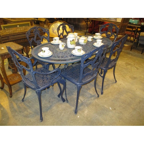 715 - Victorian Style Cast Metal Garden Table with 6 Chairs