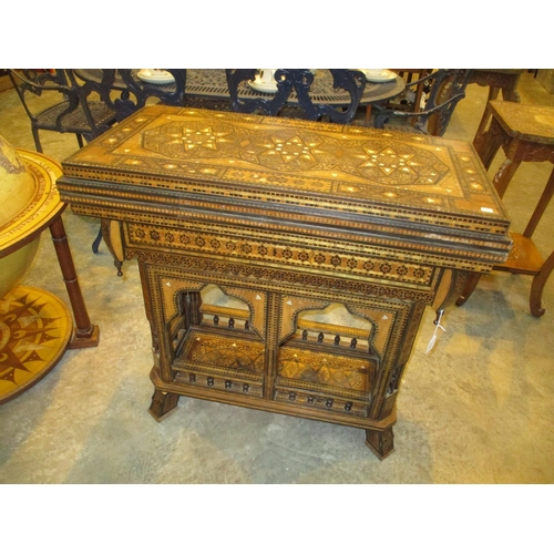 716 - Early 20th Century Moorish Profusley Inlaid and Parquetry Decorated Combination Games Table, 83x41cm... 