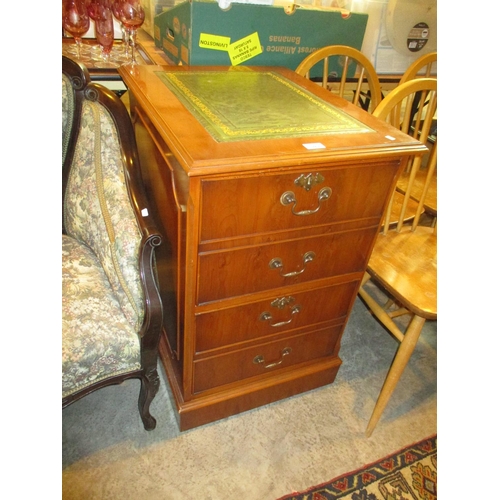 743 - Yew Wood and Green Leather 2 Drawer Filing Cabinet