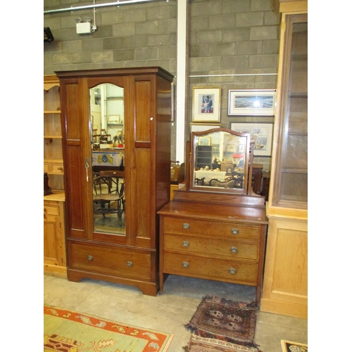 750 - Edwardian Inlaid Mahogany Mirror Door Wardrobe and Dressing Chest, 89 and 91cm