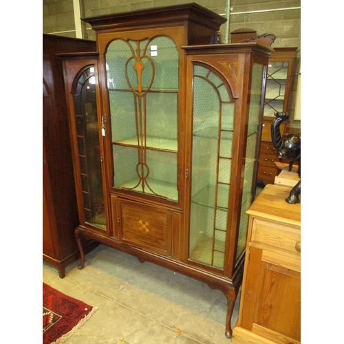 753 - Art Nouveau Inlaid Mahogany Stepped Top Display Cabinet on Cabriole Legs, 124cm