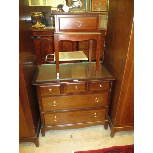 755 - Stag Minstrel Chest of 5 Drawers and Bedside Table, 81 and 44cm, along with a Double Headboard