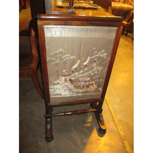 760 - 19th Century Rosewood and Silk Needlework Panel Fire Screen