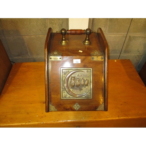 791 - Victorian Brass Mounted Coal Box