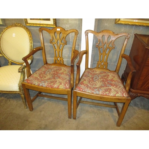 799 - Pair of Chippendale Design Mahogany Elbow Chairs