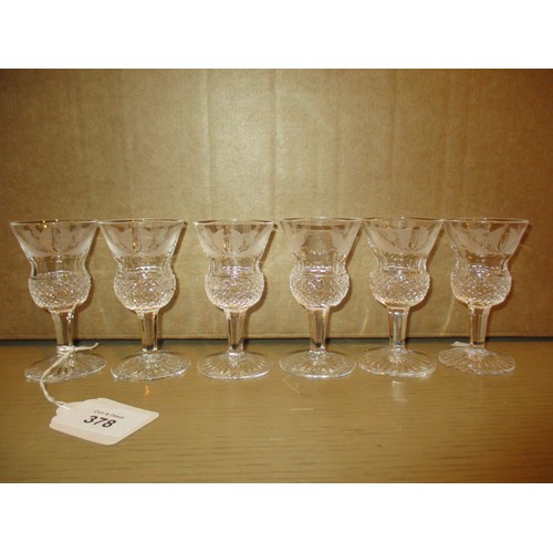 378 - Set of 6 Edinburgh Crystal Thistle Engraved Liqueur Glasses