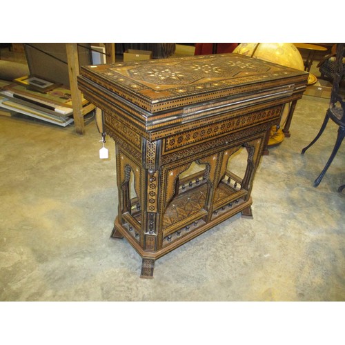 716 - Early 20th Century Moorish Profusley Inlaid and Parquetry Decorated Combination Games Table, 83x41cm... 