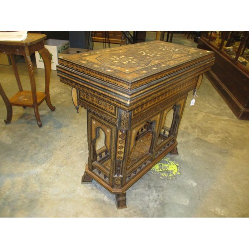 716 - Early 20th Century Moorish Profusley Inlaid and Parquetry Decorated Combination Games Table, 83x41cm... 