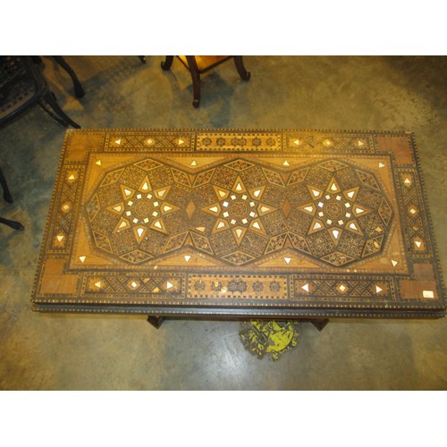 716 - Early 20th Century Moorish Profusley Inlaid and Parquetry Decorated Combination Games Table, 83x41cm... 