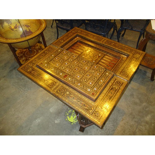 716 - Early 20th Century Moorish Profusley Inlaid and Parquetry Decorated Combination Games Table, 83x41cm... 