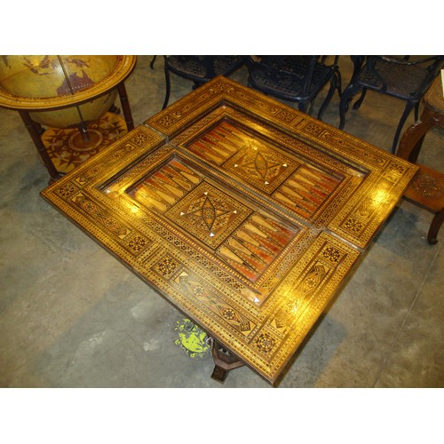 716 - Early 20th Century Moorish Profusley Inlaid and Parquetry Decorated Combination Games Table, 83x41cm... 