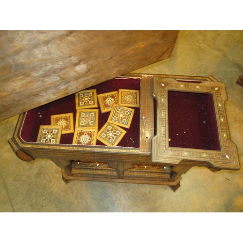 716 - Early 20th Century Moorish Profusley Inlaid and Parquetry Decorated Combination Games Table, 83x41cm... 