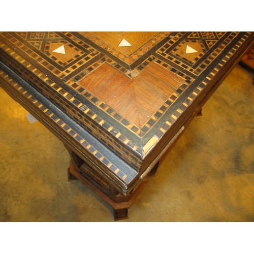 716 - Early 20th Century Moorish Profusley Inlaid and Parquetry Decorated Combination Games Table, 83x41cm... 