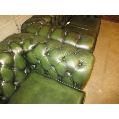 801 - Pair of Chesterfield Deep Buttoned Green Leather 2 Seat Settees