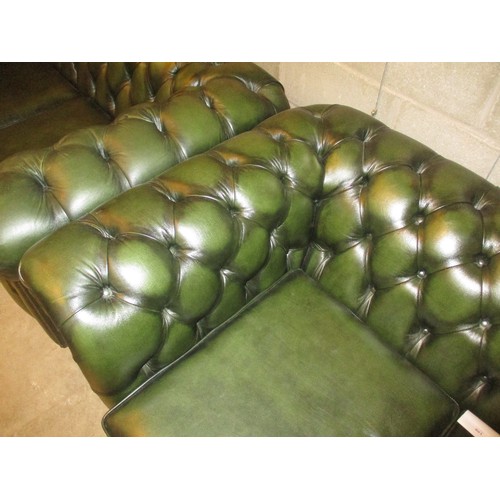 801 - Pair of Chesterfield Deep Buttoned Green Leather 2 Seat Settees