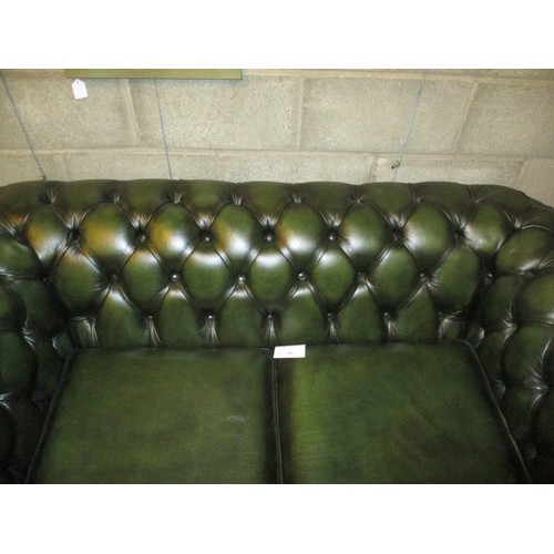 801 - Pair of Chesterfield Deep Buttoned Green Leather 2 Seat Settees