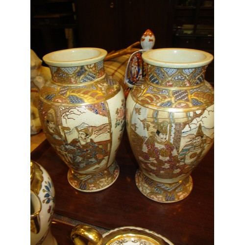 183 - Pair of Japanese Satsuma Pottery Vases, 24cm, along with a Faulty Imari Urn