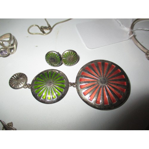 570 - Silver and Enamel Triple Drop Pendant by MG, along with Other Silver Jewellery etc