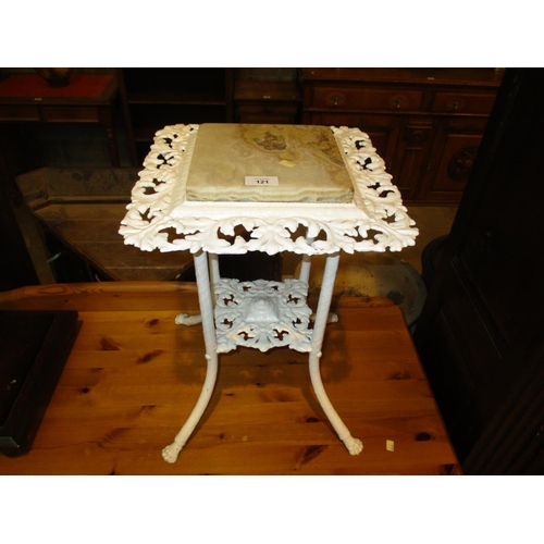 121 - Cast Metal and Marble Top Plant Table