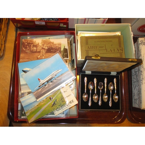 13 - Collection of Postcards and Case of Teaspoons