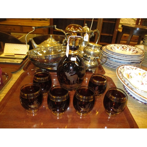 157 - Engraved and Gilded Glass 7 Piece Wine Set