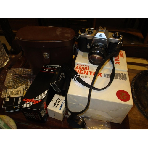 161 - Pentax Asahi Spotmatic F Camera with Lenses etc, along with Ozek 10x50 Binoculars