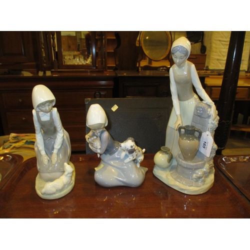 165 - Lladro Girl with Kitten and Puppy, along with 2 Nao Figures