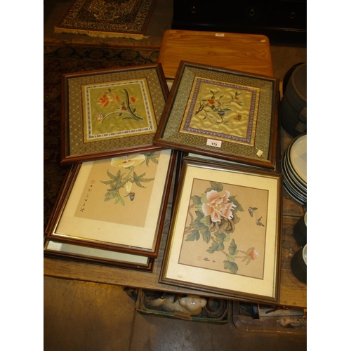 172 - Pair of Chinese Silk Needlework Pictures and 7 Others