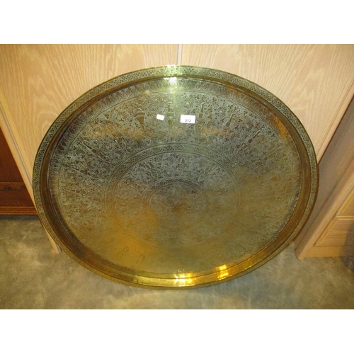 212 - Eastern Brass Ornately Decorated Tray, 88cm