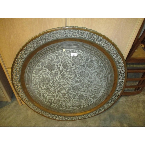 213 - Eastern Copper Ornately Decorated Tray, 91cm