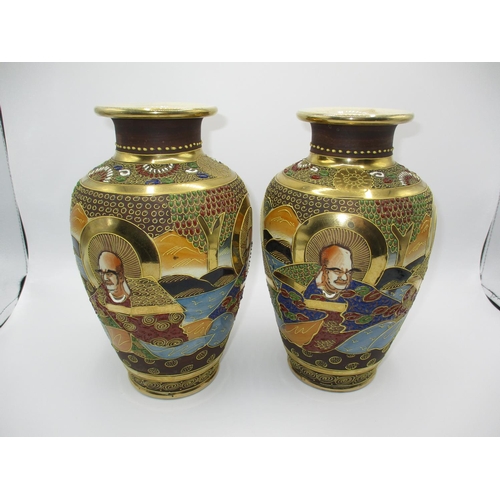 234 - Pair of Japanese Satsuma Pottery Vases, 25cm