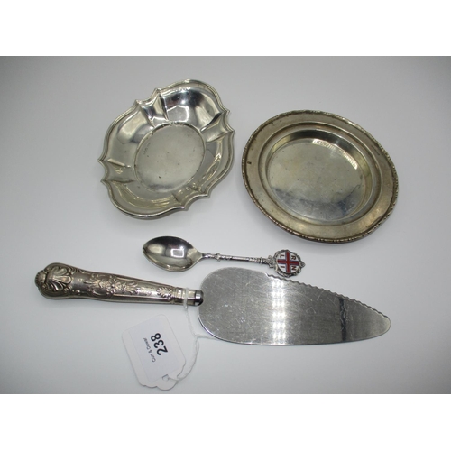 238 - Two Silver Dishes and Spoon, 142g, along with a Silver Handle Cake Slice