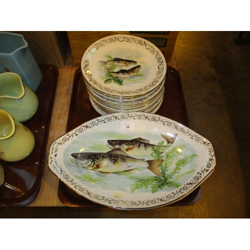 34 - Emaux De Limoges Porcelain Fish Service, 14 pieces