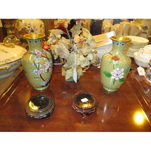 40 - Pair of Cloisonne Enamel Vases and a Carved Bonsai