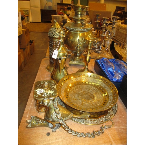 46 - Brass Samovar, Coffee Pot and Other Brasswares