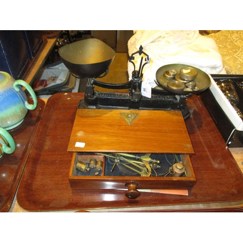 58 - London Mode Mahogany and Brass Travelling Scales and Avery Kitchen Scales