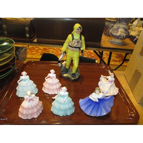 64 - Royal Doulton The Lifeboat Man HN2764, 2 Royal Doulton and 4 Coalport Ladies