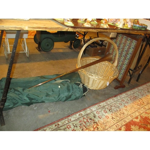 82 - Two Camping Chairs, Posting Horn, Basket and Firescreen