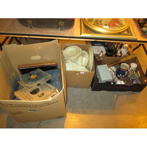 83 - Four Boxes of Dinnerwares and Other Ceramics, Crystal, Syphon, Pictures, 78's etc