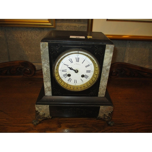 90 - Victorian Slate and Marble Mantel Clock